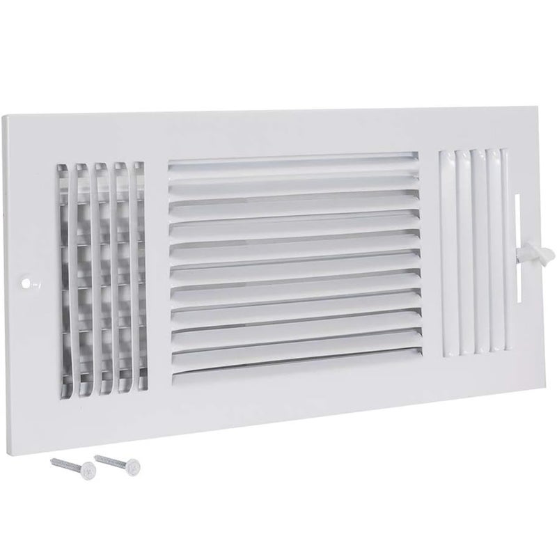 EZ-FLO 14 x 6 Inch (Duct Opening) Air Vent Cover for Wall or Ceiling, Three-Way Ventilation Register, Solid Steel HVAC Register Cover, White, 61616 - Image 1